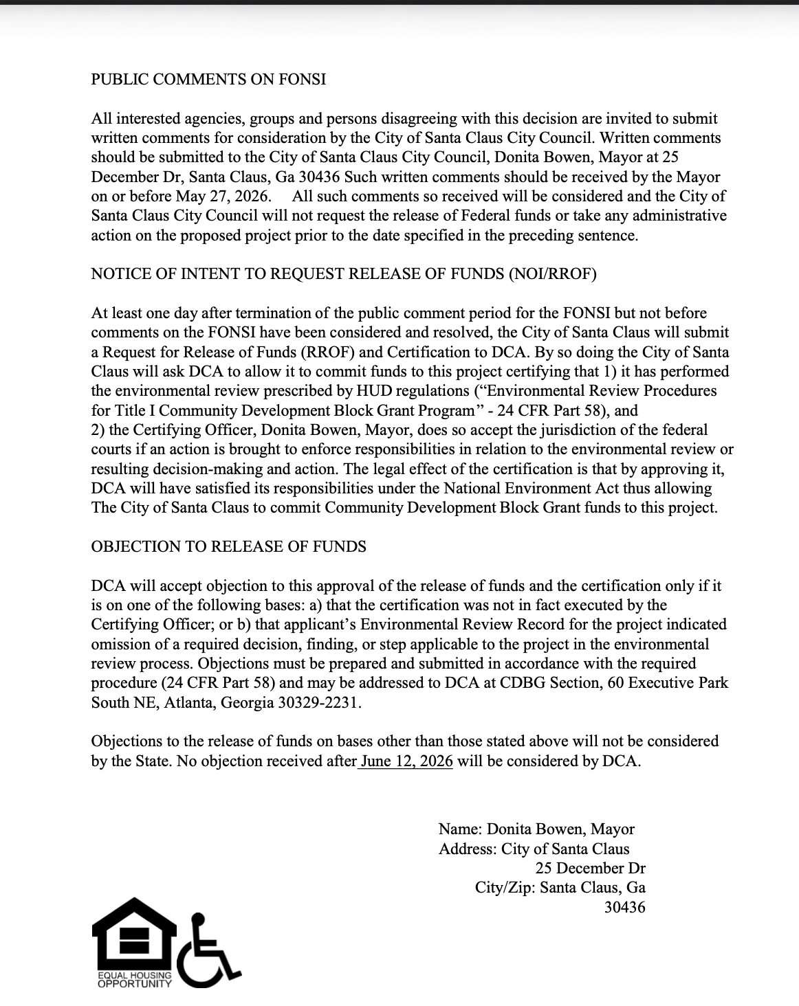 Concurrent Notice to Public of No Significant Impact on the Environment and Notice of Intent to Request Release of Funds, page 2